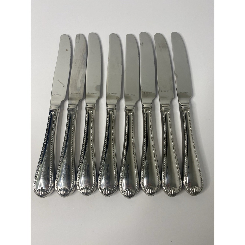 8 Dinner Knives Hollow Lenox BEAD Glossy Plume Tip Stainless 9 1/4" #2